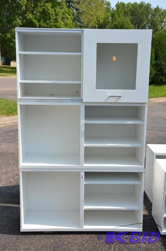 lot 70 image: Ikea 3 wood cabinets, one with sliding door 2...