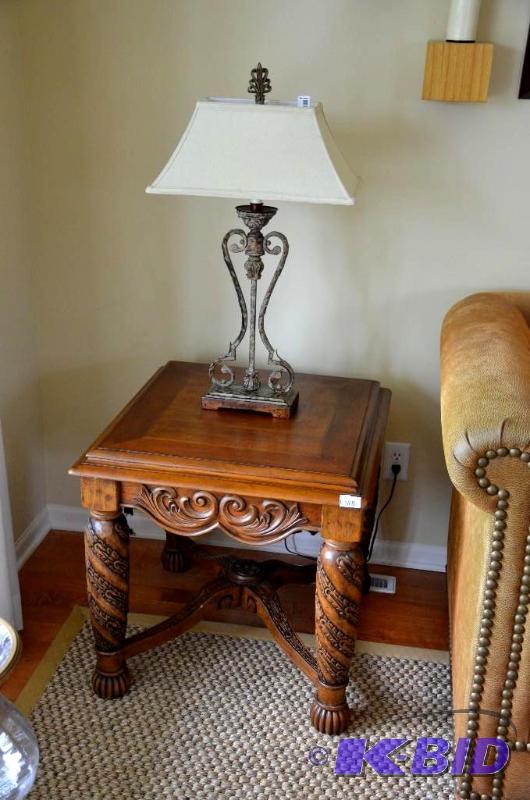 Stunning carved two-tone wood end table by A...