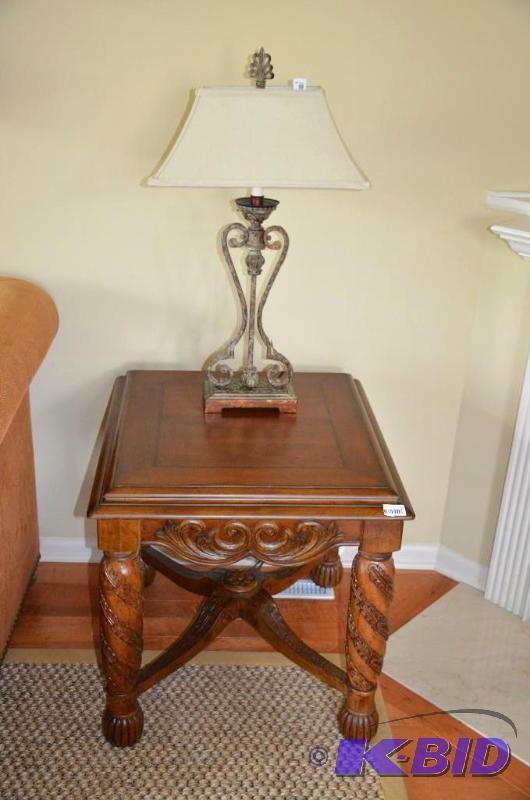 Beautiful carved two- tone wood end table by ...