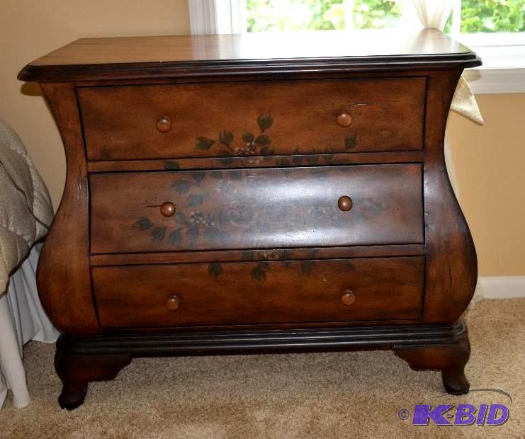 Handsome three drawer hand-painted short wood...