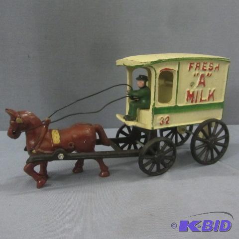 lot 208 image: Cast Iron Horse Milk Wagon