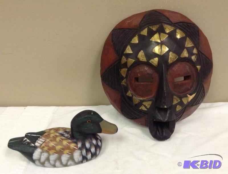 lot 22 image: Decorative Tribal Mask & Duck Decoy