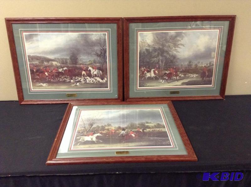 lot 42 image: 3 Framed Matted Hunting Party Series Prints