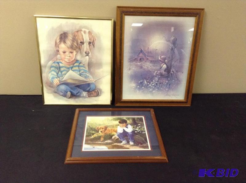 lot 57 image: 3 Framed Little Boy Prints