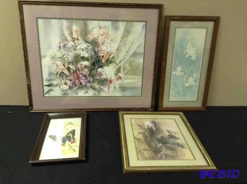 lot 65 image: 4 Framed Floral Prints