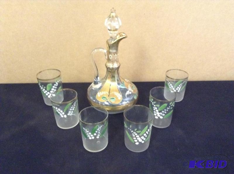 lot 25 image: Vintage Lilly of Valley Decanter and Glasses