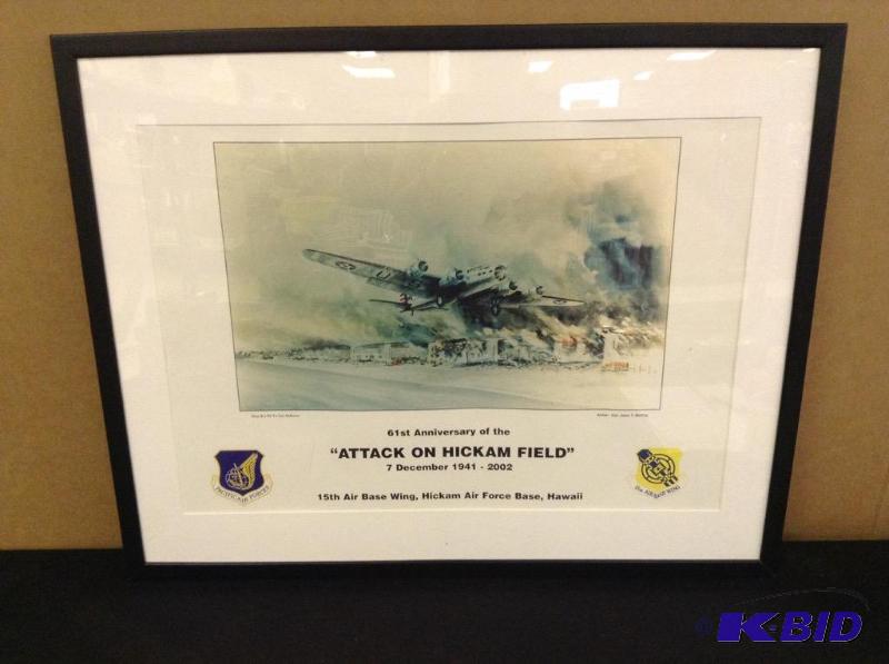 lot 26 image: Framed Attack on Hickam Field PosterPrint