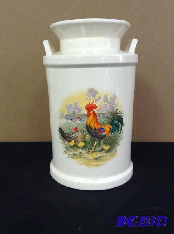 lot 48 image: Ceramic Rooster Milk Can