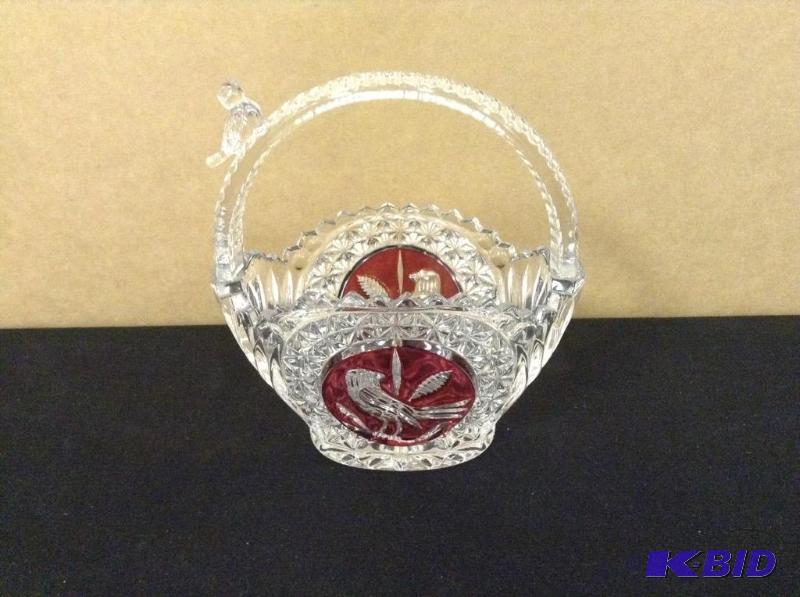 lot 65 image: Beautiful Hofbauer Ruby Lead Crystal Bird Basket