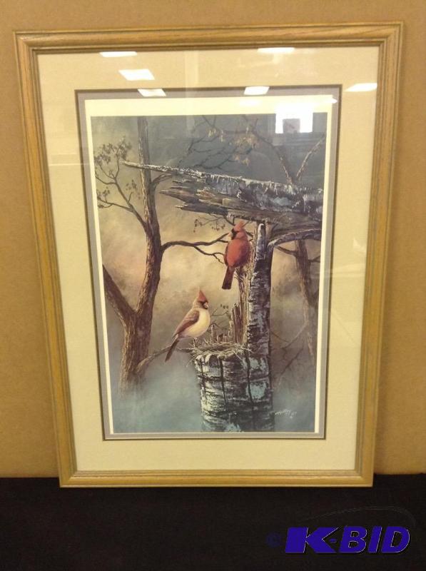 lot 72 image: Framed Cardinal Bird Print by Kelly