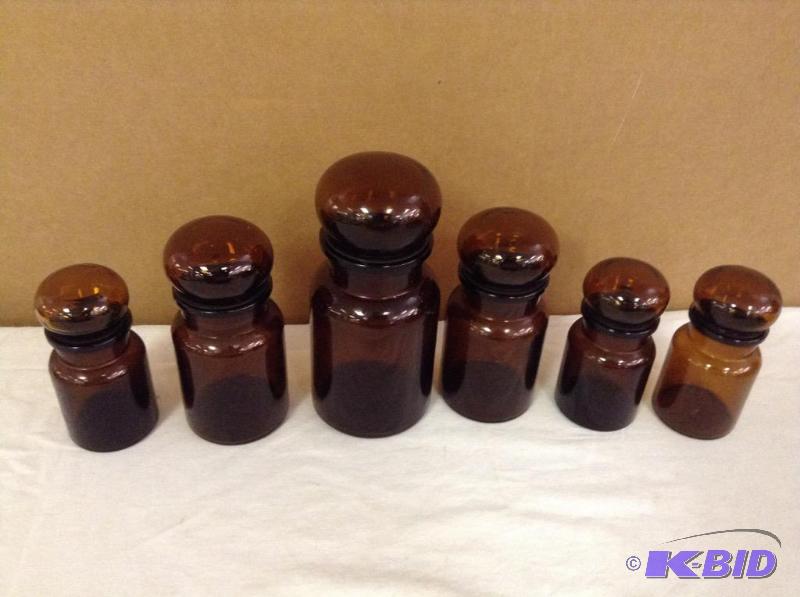 lot 81 image: Brown Bubble Top Apothecary Jars