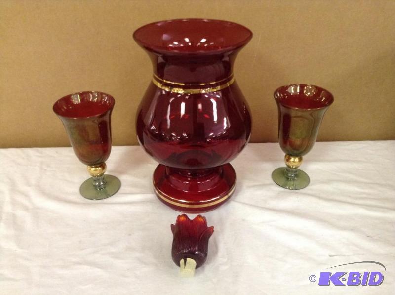 lot 98 image: Pretty Red Hurricane & Goblets