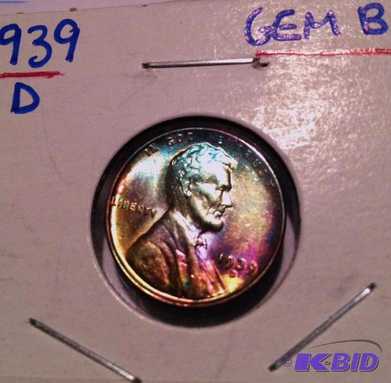 1939-D and 1940-P Nice BU Rainbow Toned Lincoln Cents Wild Colors