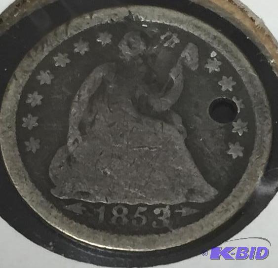 1853-O with Arrows - Seated Liberty Half-Dime - (holed) - Good (G) Grade