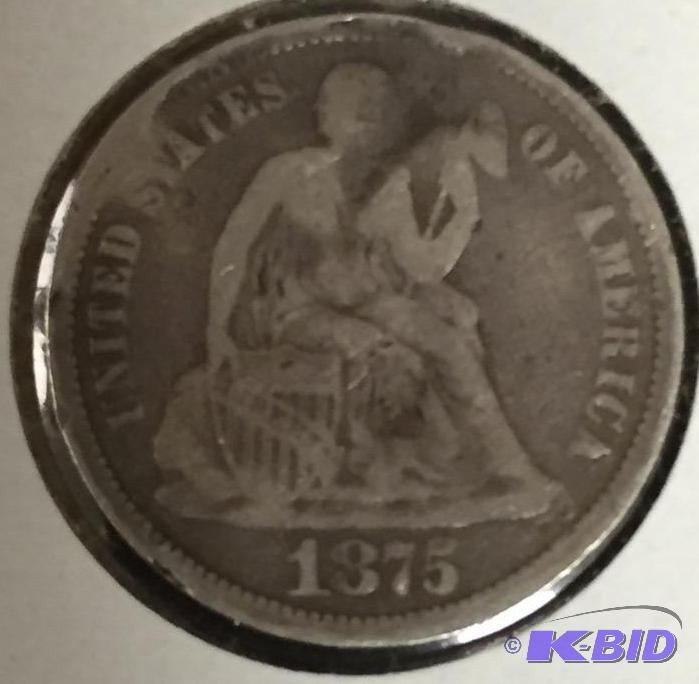 1875 Seated Liberty Dime - Very Good (VG) Grade