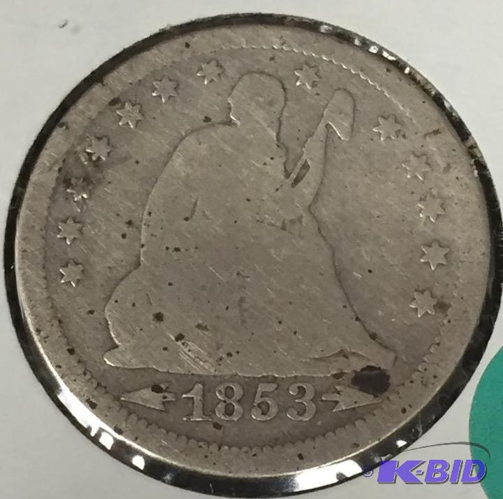 1853 with Arrows & Rays Seated Liberty Quarter - Very Good (VG) Grade