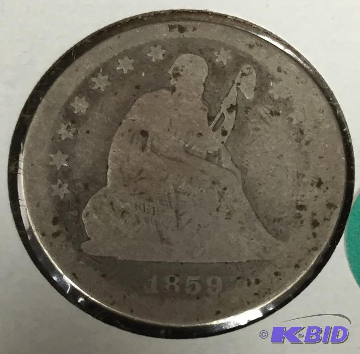 1859 Seated Liberty Quarter - Good (G) Grade