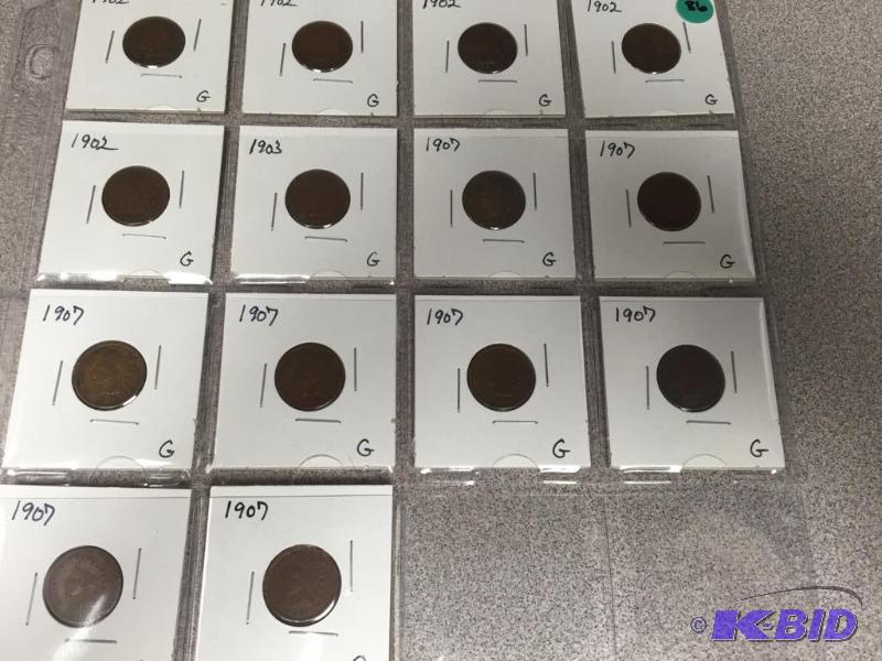1900s Indian Head Cent Lot - Qty. 14 Coins - All G Grade