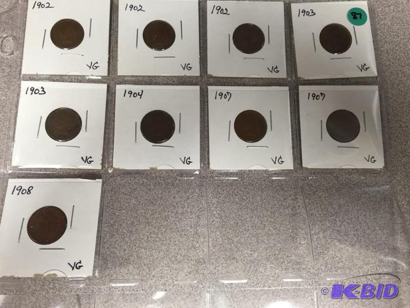 1900s Indian Head Cent Lot - Qty. 9 Coins - All VG Grade