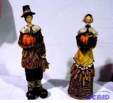 Wheat Pilgrim Couple - 12&quot h each - Mans...