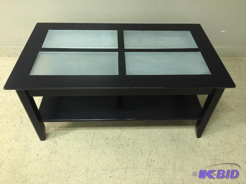 lot 11 image: Contemporary Black Coffee Table with Frosted Glass Panels