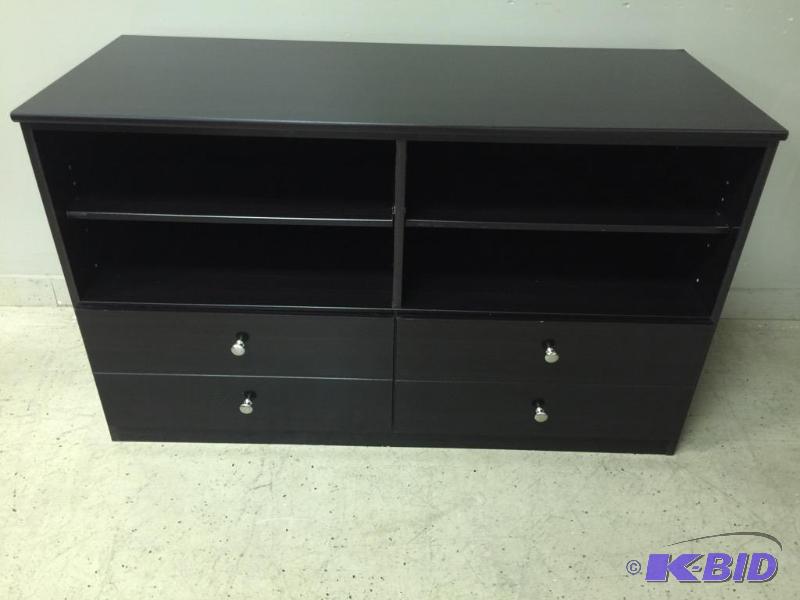 lot 12 image: Ashley Furniture Dark Stain Entertainment Center with Storage