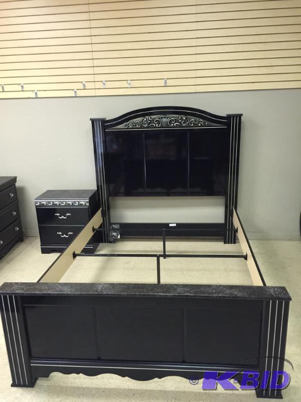 lot 20 image: Black Ashley Signature Design Series Queen Head BoardFrame and Nightstand