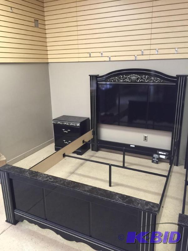 lot 23 image: Black Ashley Signature Design Series Queen HeadboardFrame with Nigthstand