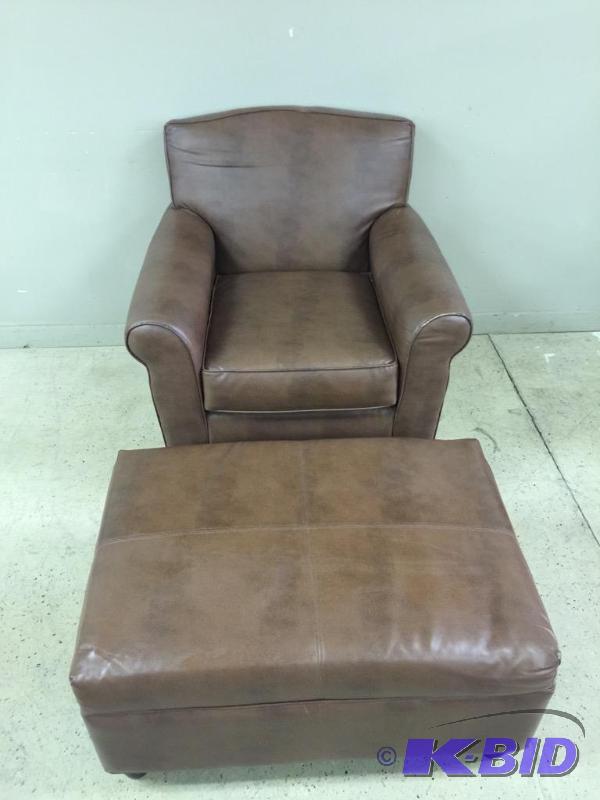 lot 3 image: Southfield Light Brown Leather Chair & Ottoman