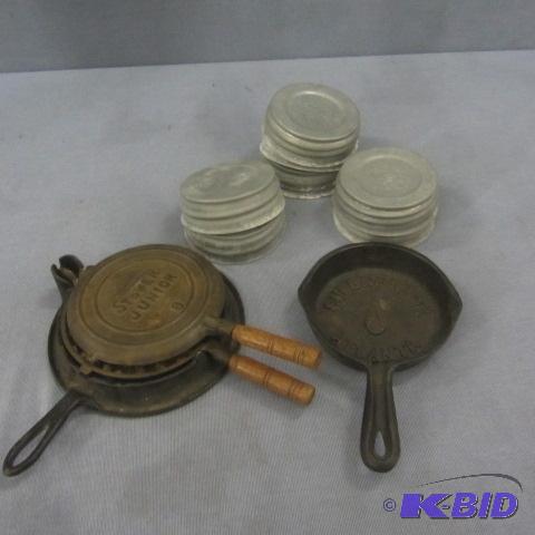 Zinc Lids, Mini Waffle Iron, Ashtray