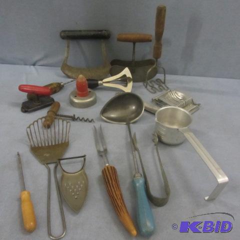 Vintage Masher, Ladle, Ice Pick