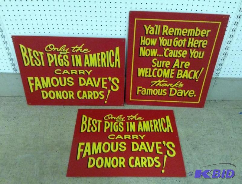 Famous Daves Donor Card Signs and more