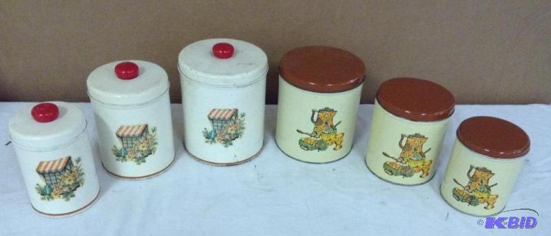 Two Sets of Vintage Tin Canisters