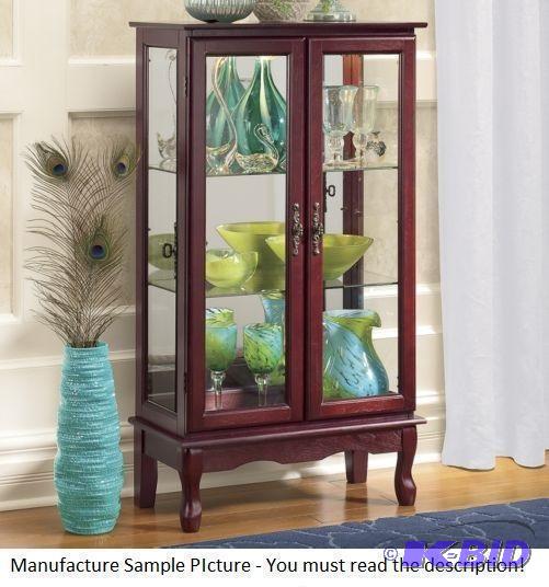 Two Door Lighted Cabinet - Cherry Finish - A ...