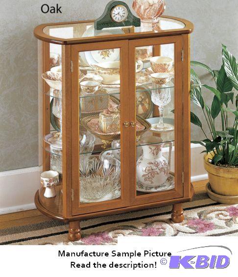 Curved Oak Curio Exclusive - Glass top, two a...