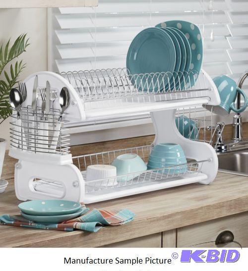 lot 28 image: Home Basics Two Tier Dish Drainer - White and...