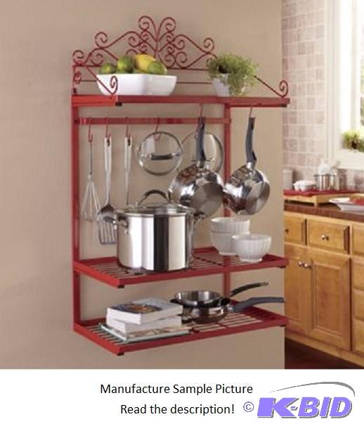 lot 38 image: Wall Pot and Plate Rack - Red - This rack tra...