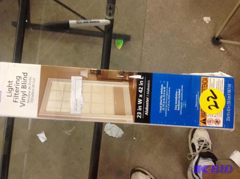Mainstay long light filtering vinyl blind. Alabaster