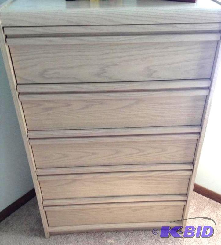 lot 12 image: Light Wood Grain Dresser and Night Stand