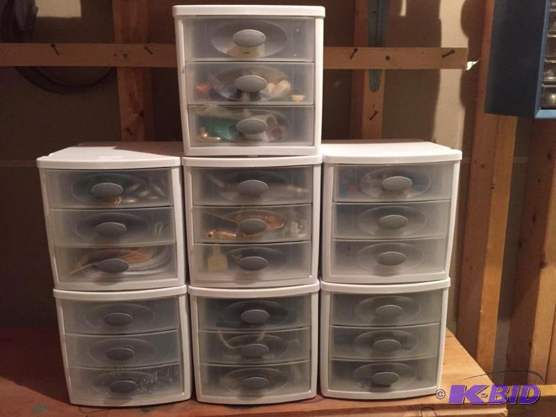 lot 122 image: Small Storage Bins with Contents