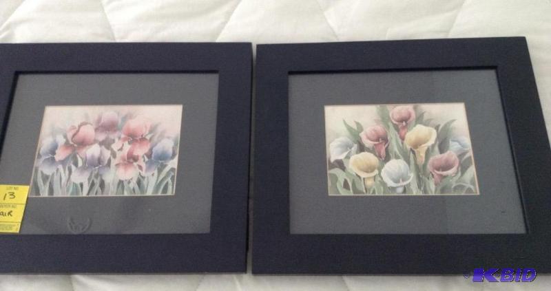 lot 13 image: Floral Prints in Black Frames