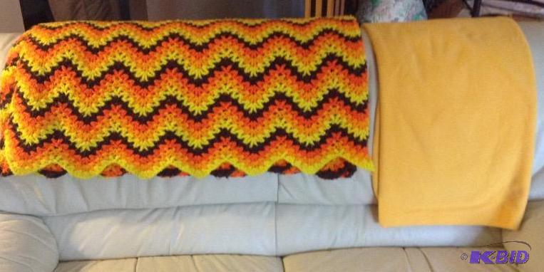 lot 192 image: Harvest Colored Hand Crocheted Afgan with Cozy Blanket