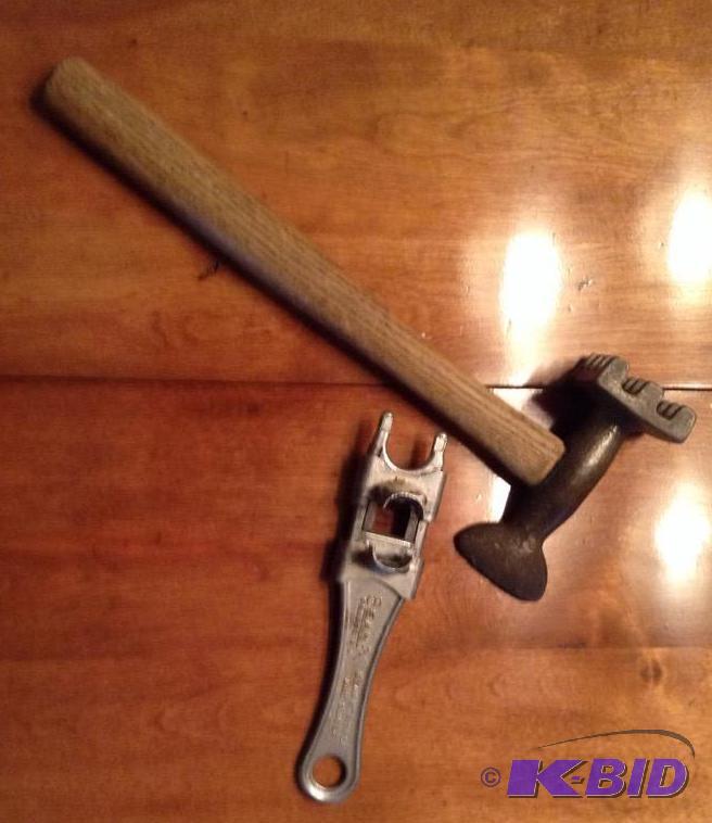 lot 221 image: Antique Meat Hammer and Bean Stringer and more