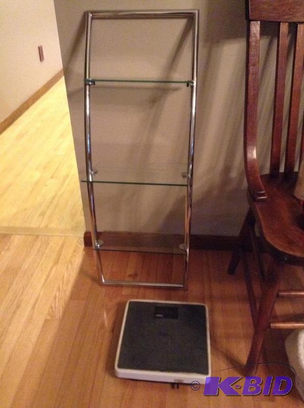 lot 224 image: Modern Chrome and Glass Shelf with more