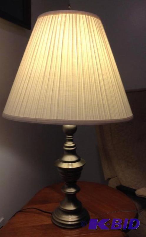 lot 64 image: Antiqued Brass Table Lamp with Pleated Shade