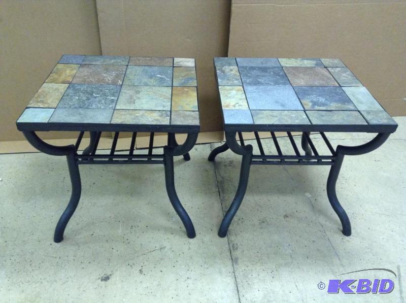 lot 13 image: Two Tile Top IndoorOutdoor Side Tables
