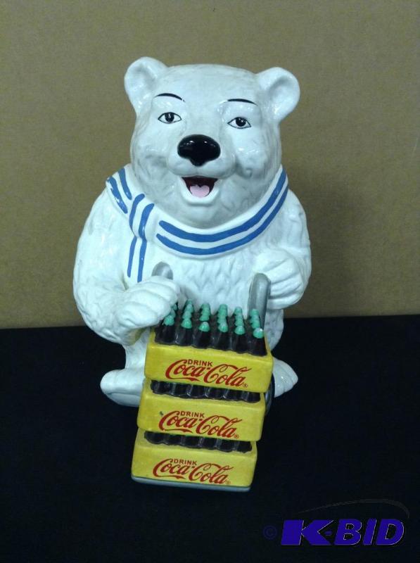 lot 2 image: Coca Cola Bear Cookie Jar w Cases Coca Cola