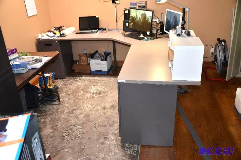 lot 101 image: Herman Miller Desktop with file cabinets. Adj...