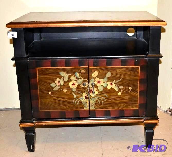 lot 14 image: Decorated wood end table or night stand 28x18...