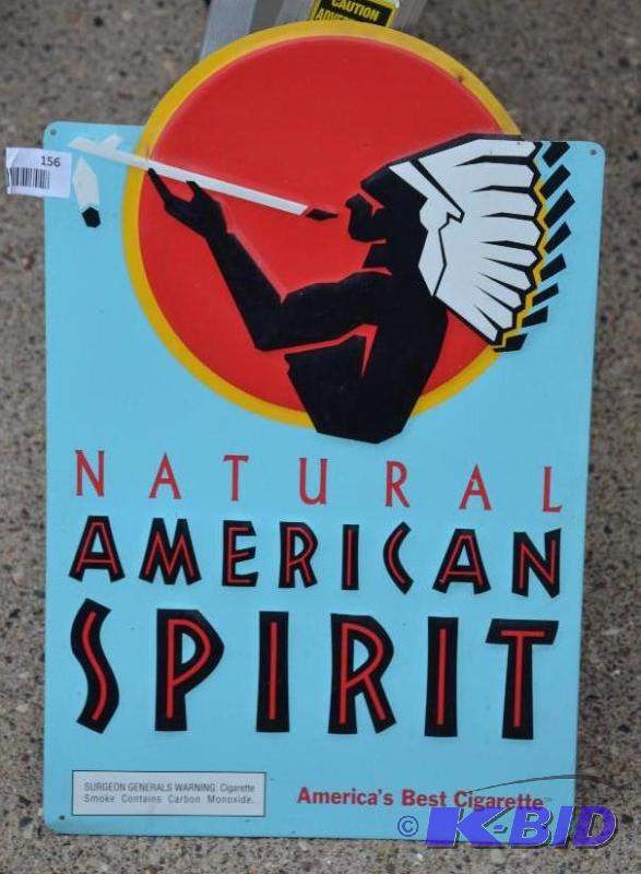 lot 156 image: Collectible Natural American Spirit Metal Adv...